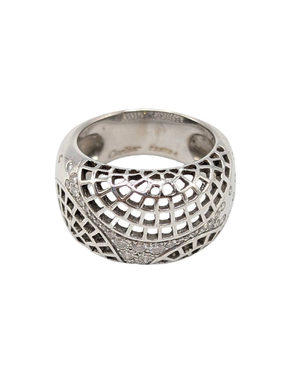 Cartier Nouvelle Vague Paris Diamond 18K White Gold Dome Ring Size 52